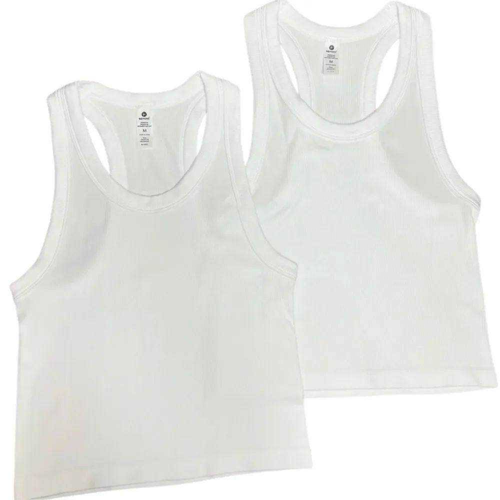 90 Degree By Reflex White Crop Tank Set Seamless Ribbed Size Medium